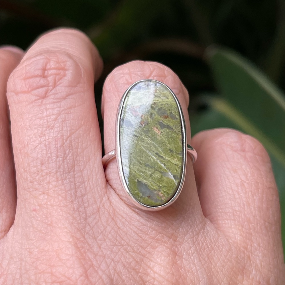 Natural unakite solid sterling silver size 7.0 ring - Picture 2 of 6